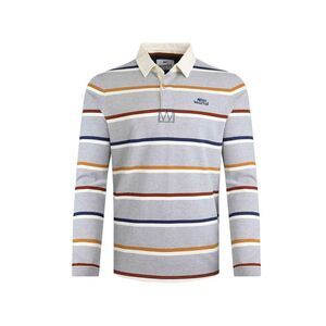 Weird Fish Mens Laxton Striped Natural Long-Sleeved Rugby Shirt / Grey Marl